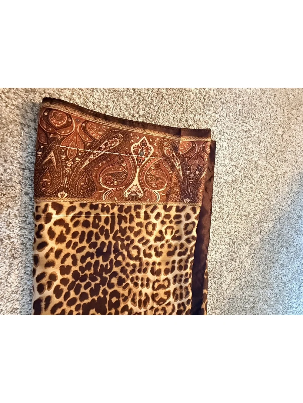 Brown and Leopard Print Silk Blend Scarf